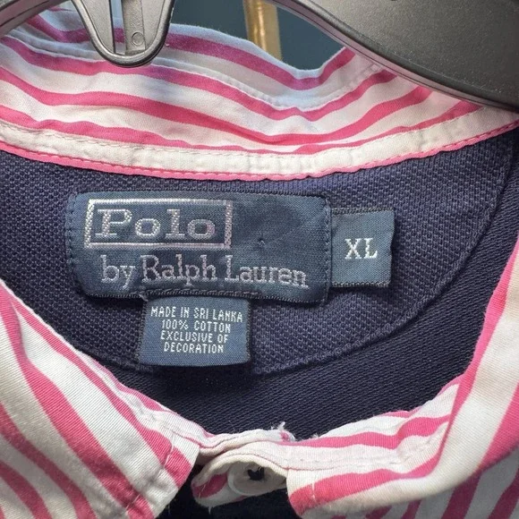 Polo Ralph Lauren Polo Classic Fit Blue Short Sleeve Mens XL Pink Stripe Collar - Picture 4 of 12